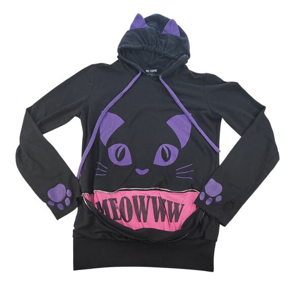 Kitty Cat Sweater Womens Medium Black Purple Pink Grunge Punk Cosplay Hot Topic - Picture 5 of 15